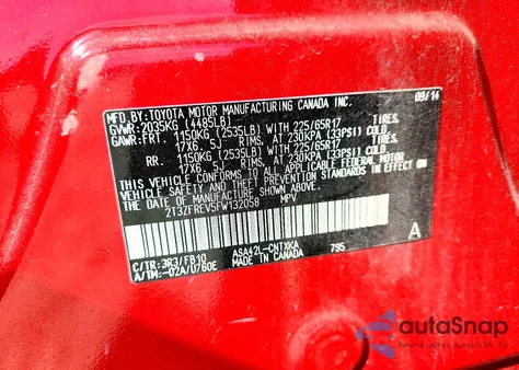 2015 Toyota Rav4 Le from USA, damaged, VIN 2T3ZFREV5FW132058